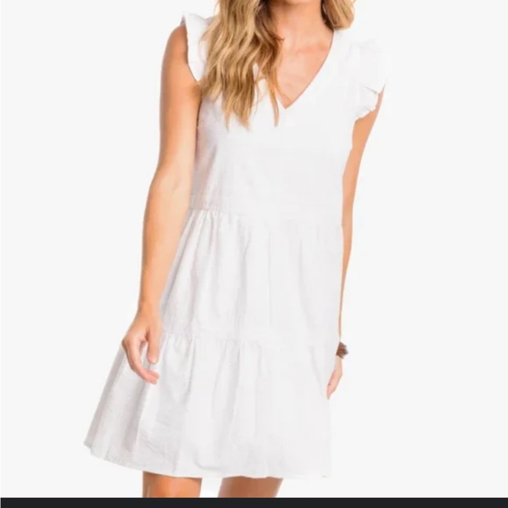 Southern Tide White Ruffled Midi Dress